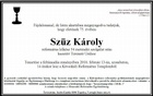 Nagytiszteletű Szűz Károly gyászjelentése